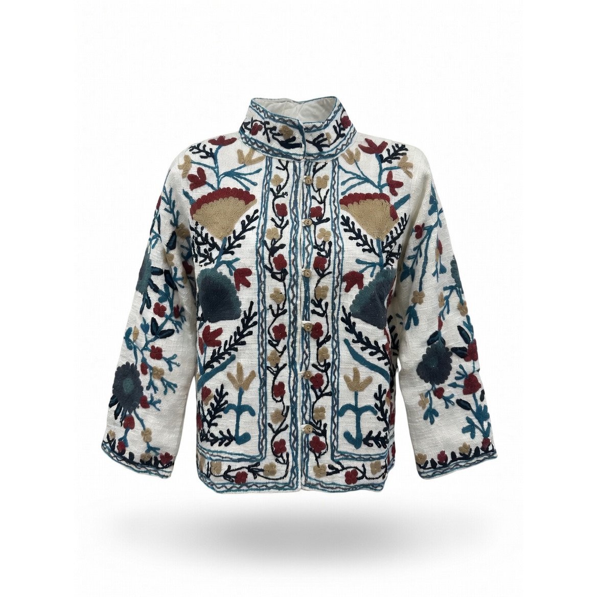 HS Cotton Jacket - In 5 Kleuren - Met Knopen - Leaf Design - Wit/Blauw