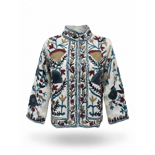 HS Cotton Jacket - In 5 Kleuren - Met Knopen - Leaf Design - Wit/Blauw