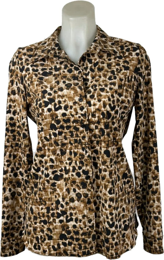 Angi's - travelstof blouse - Camel dierenprint - Ademend - Kreukvrij - Duurzame Blouse - Mapsy B.V