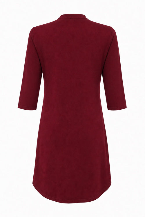 Angelle Milan Travelstof Jurk - Bordeaux Effen - Driekwart Mouw