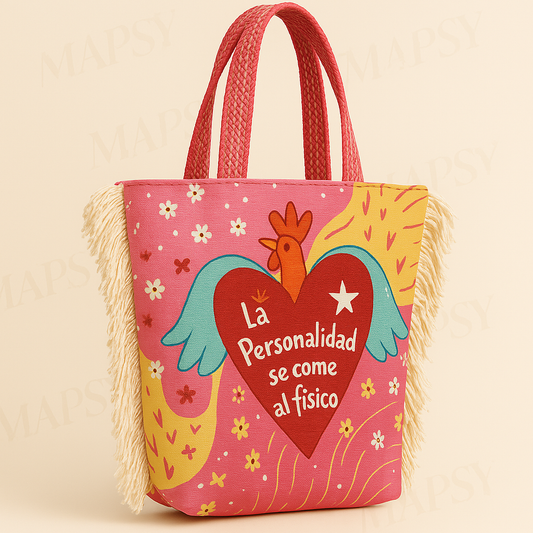 Mapsy La Personalidad Tote Bag - Roze Canvas Shopper met Kip en Hart Design - Mapsy B.V