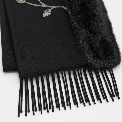 Bloemenstola met Faux Fur Rand en Franjes - 65x180 cm