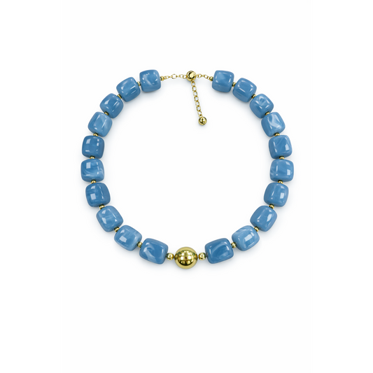 HS Ketting - In 10+ Kleuren - Met Gouden Touch - Skyblauw