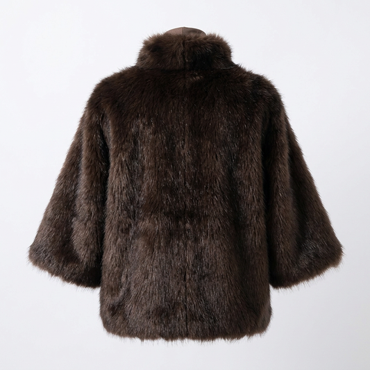 Korte Faux Fur Jas met Funnelkraag en Wijde Mouwen