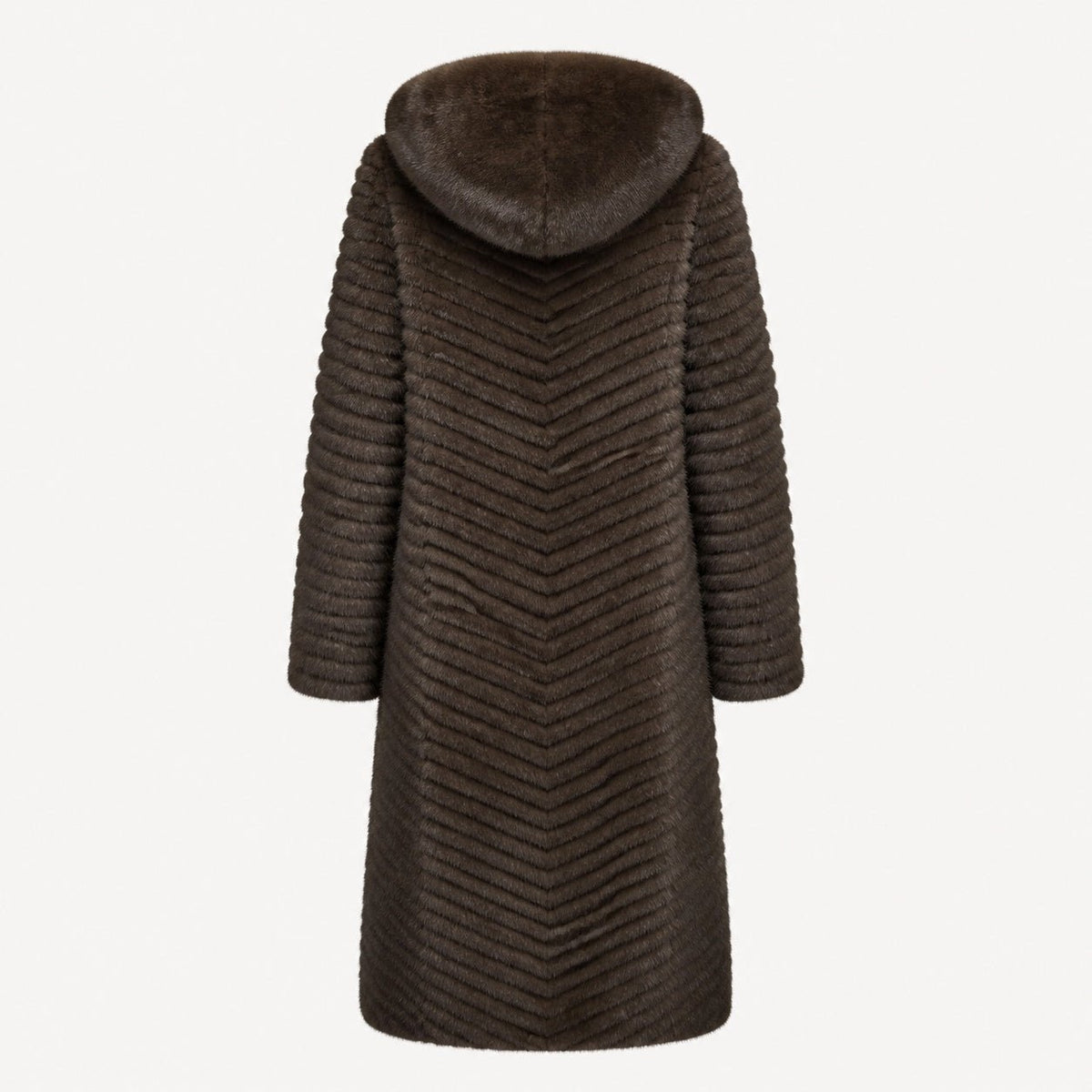 Lange Geribbelde Faux Fur Jas - Capuchon - One Size - Donkerbruin