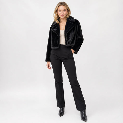 Faux Fur Jas Kort - One Size - Zwart & Beige