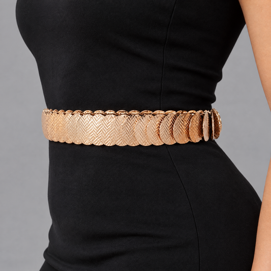Elastische Riem met Gouden Visgraat Schijfjes - 72 cm