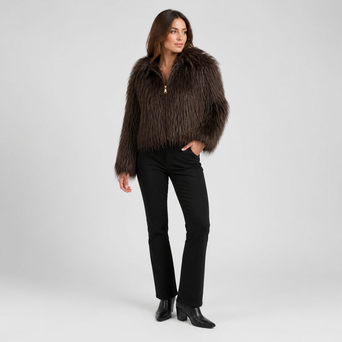 Shaggy Faux Fur Jas met Capuchon - One Size