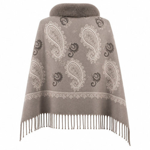 Paisley Stola met Faux Fur Rand - 65x180 cm
