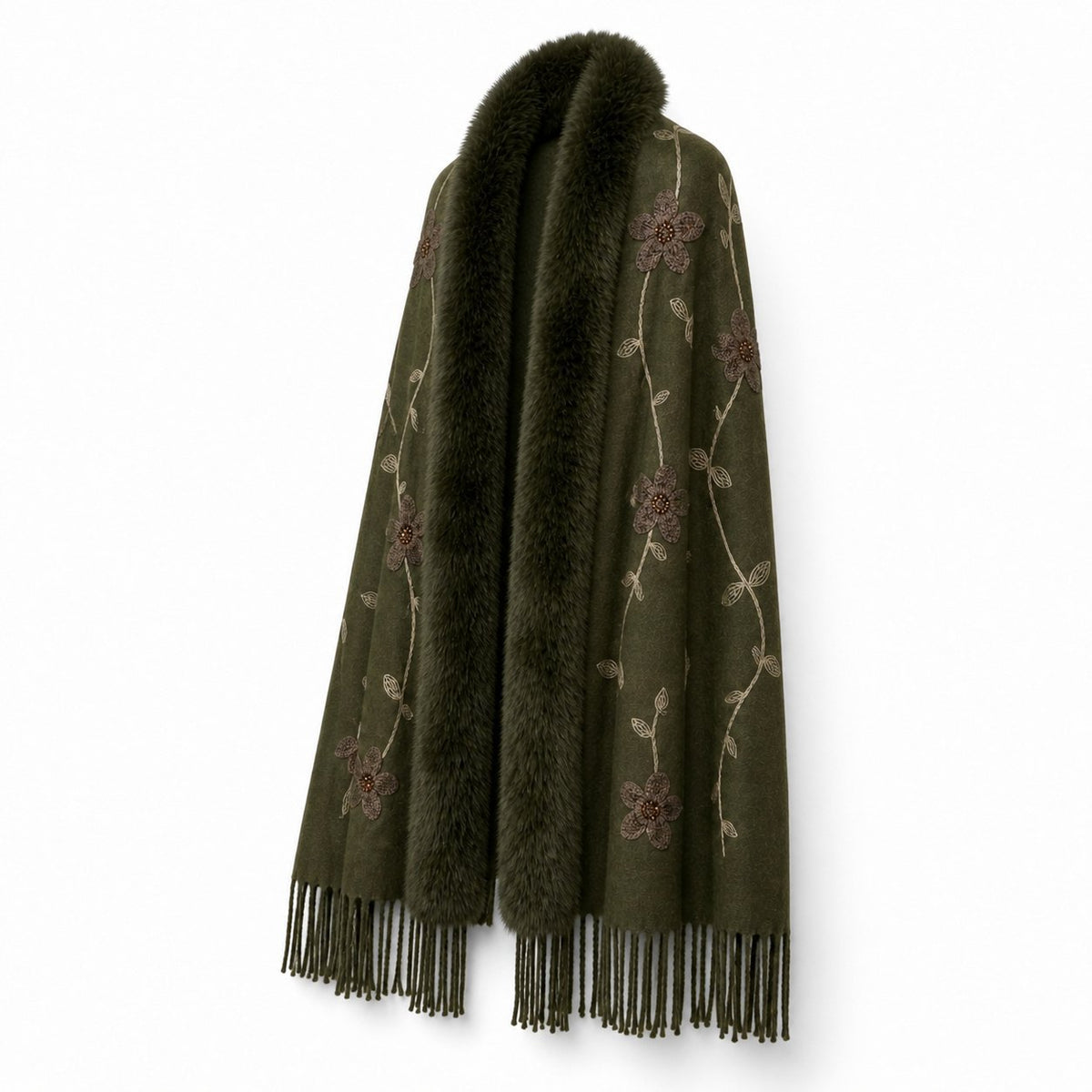 Bloemenstola met Faux Fur Rand en Franjes - 65x180 cm