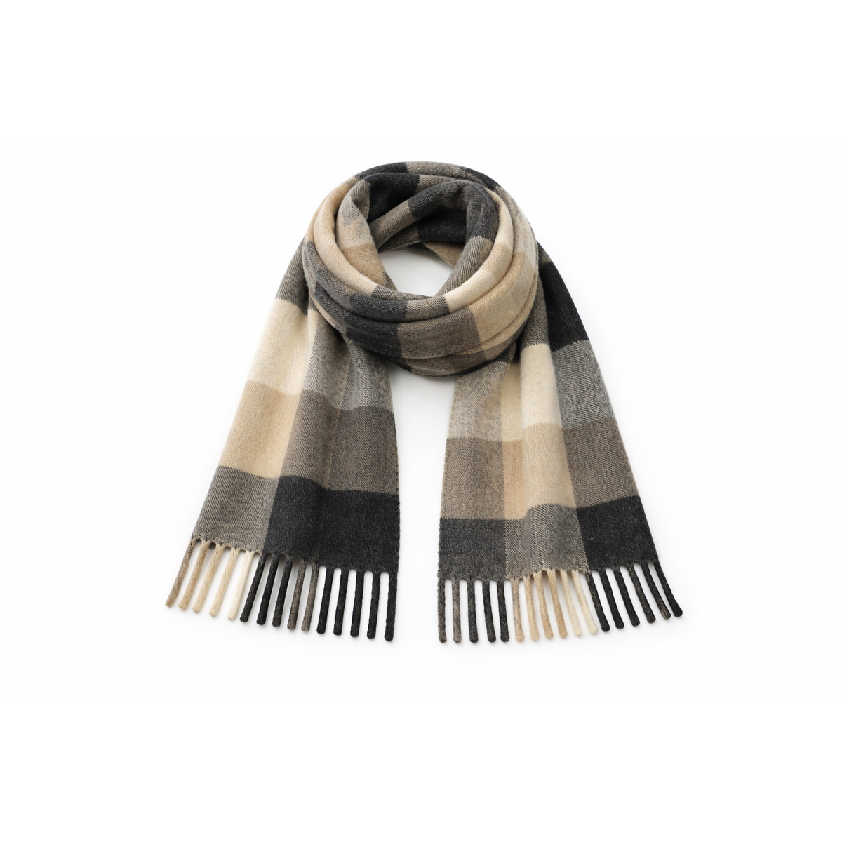 HS Wintersjaal - In 7+ Kleuren - Geblokt - Wollen look - Creme/Zwart