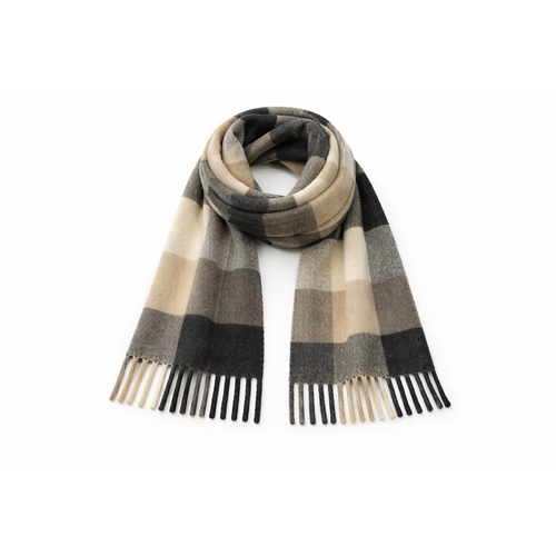 HS Wintersjaal - In 7+ Kleuren - Geblokt - Wollen look - Creme/Zwart
