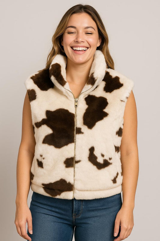 Faux Fur Bodywarmer Cow