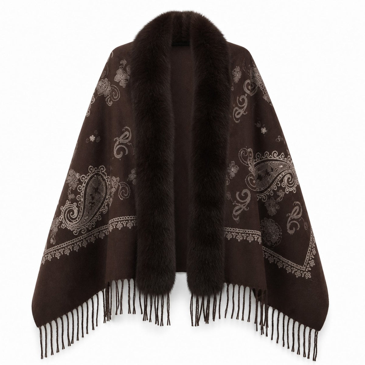 Paisley Stola met Faux Fur Rand - 65x180 cm