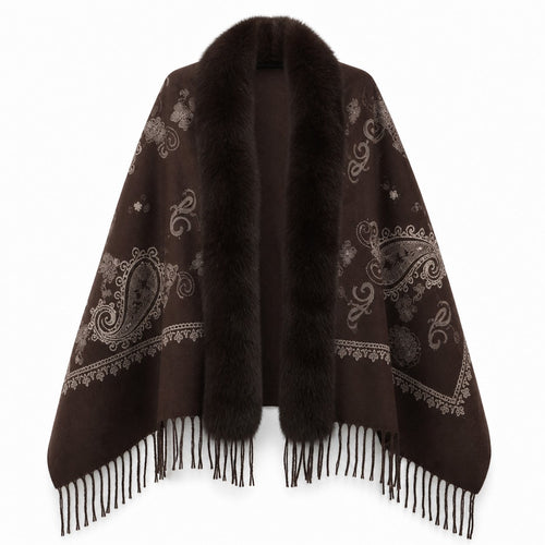 Paisley Stola met Faux Fur Rand - 65x180 cm