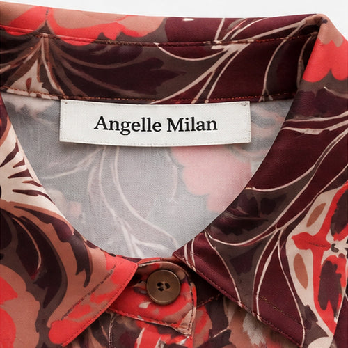 Angelle Milan Travelstof Blouse - Bruin Koraal Ornamentele Bloemenprint