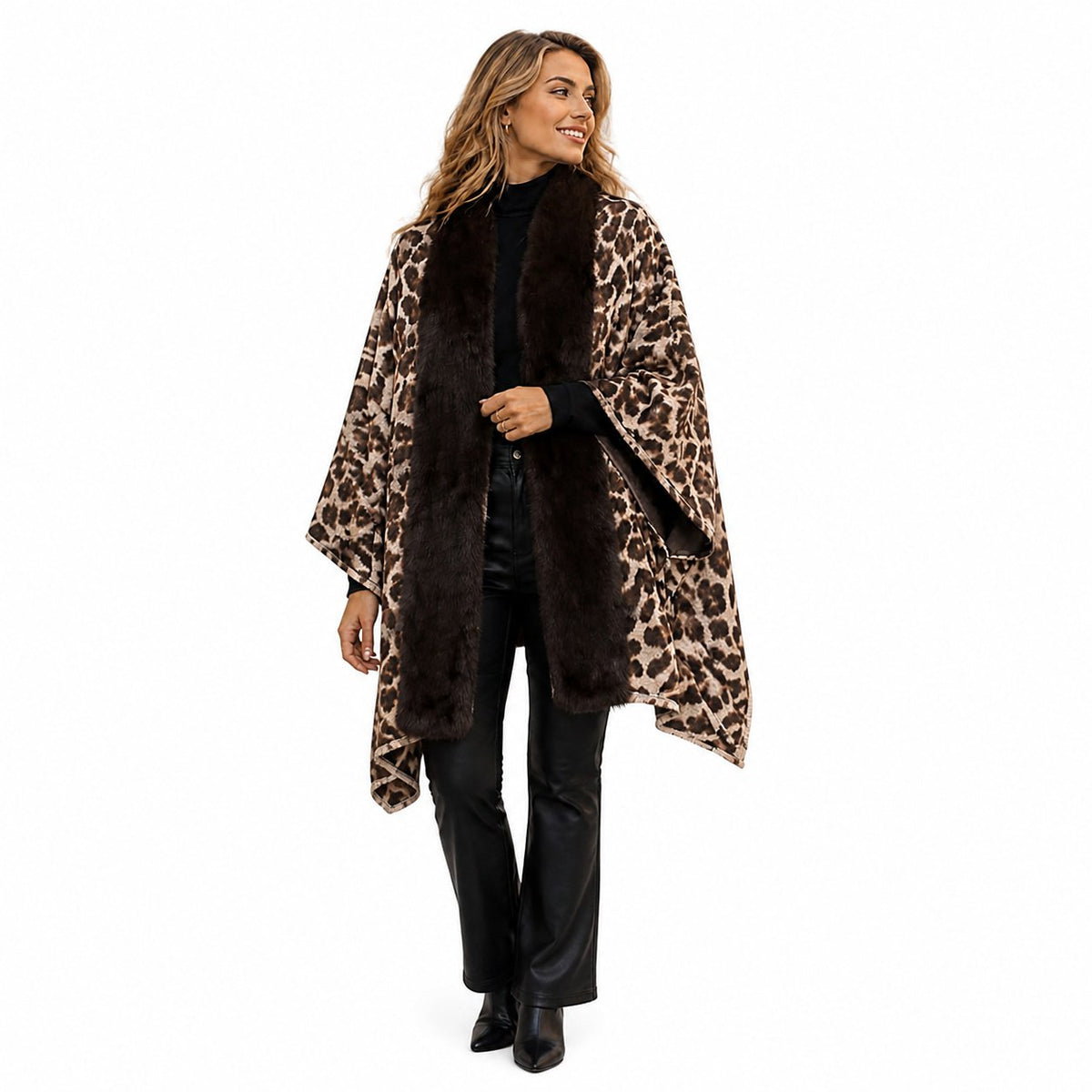 Stola Luipaardprint met Faux Fur Rand - 60x200 cm