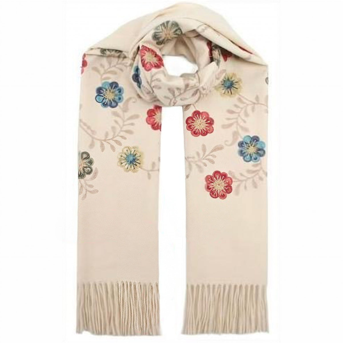 Viscose-Wol Sjaal met Bloemenborduursel - 72x180 cm
