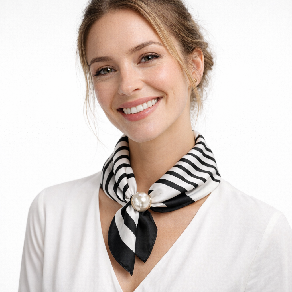HS Parelsjaal - In Prints - Satijnen Look met Magnetische Parel - veelzijdig te stylen - 2 kleuren - satijnlook - MODEL_FRONT