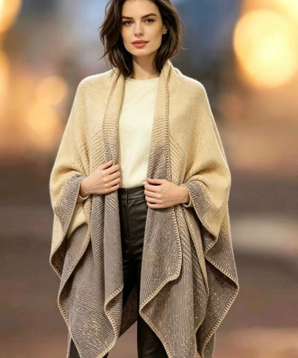 Gebreide Poncho Cape - Kasjmiermix