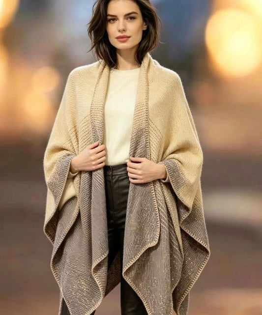 Gebreide Poncho Cape - Kasjmiermix