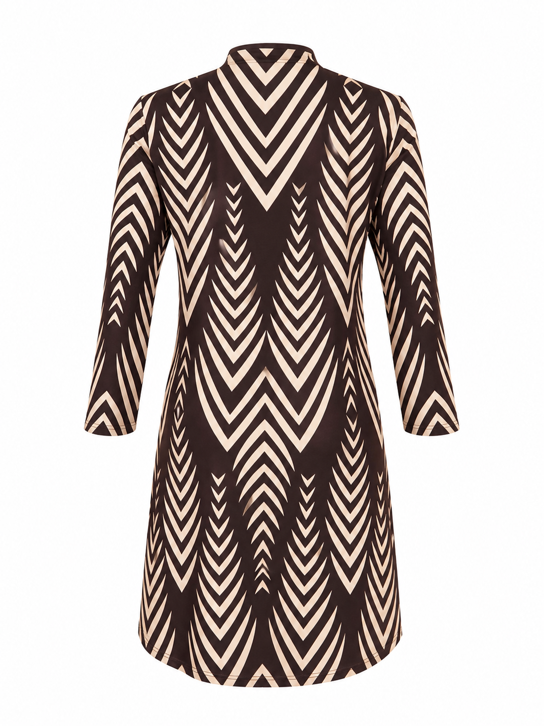 Angelle Milan Travelstof Jurk - Chocolade Crème Chevronprint