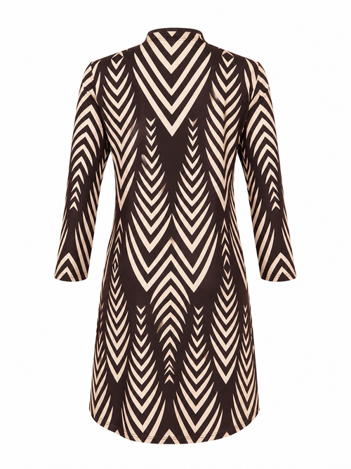 Angelle Milan Travelstof Jurk - Chocolade Crème Chevronprint