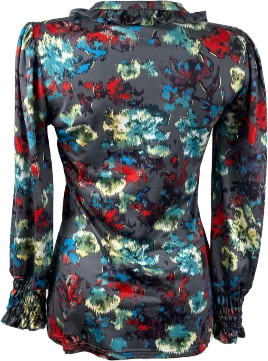 Royal Style – travelstof blouse – Grijs/Rode blouse – Ademend – Kreukvrij – Duurzame Blouse - Mapsy B.V