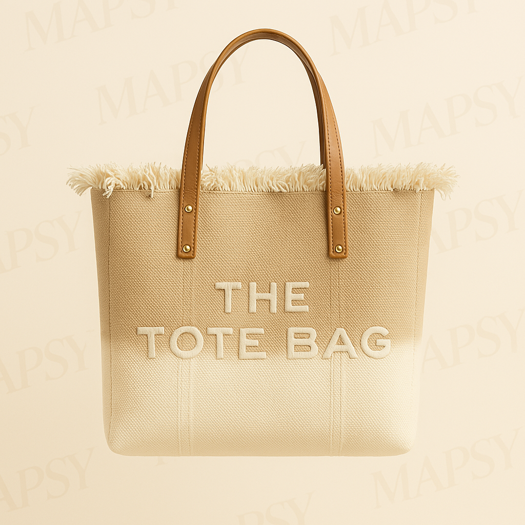 The Tote Bag - Grote Canvas Shopper met Ombre Beige Design en Franjes (In 3 kleuren!) - Mapsy B.V
