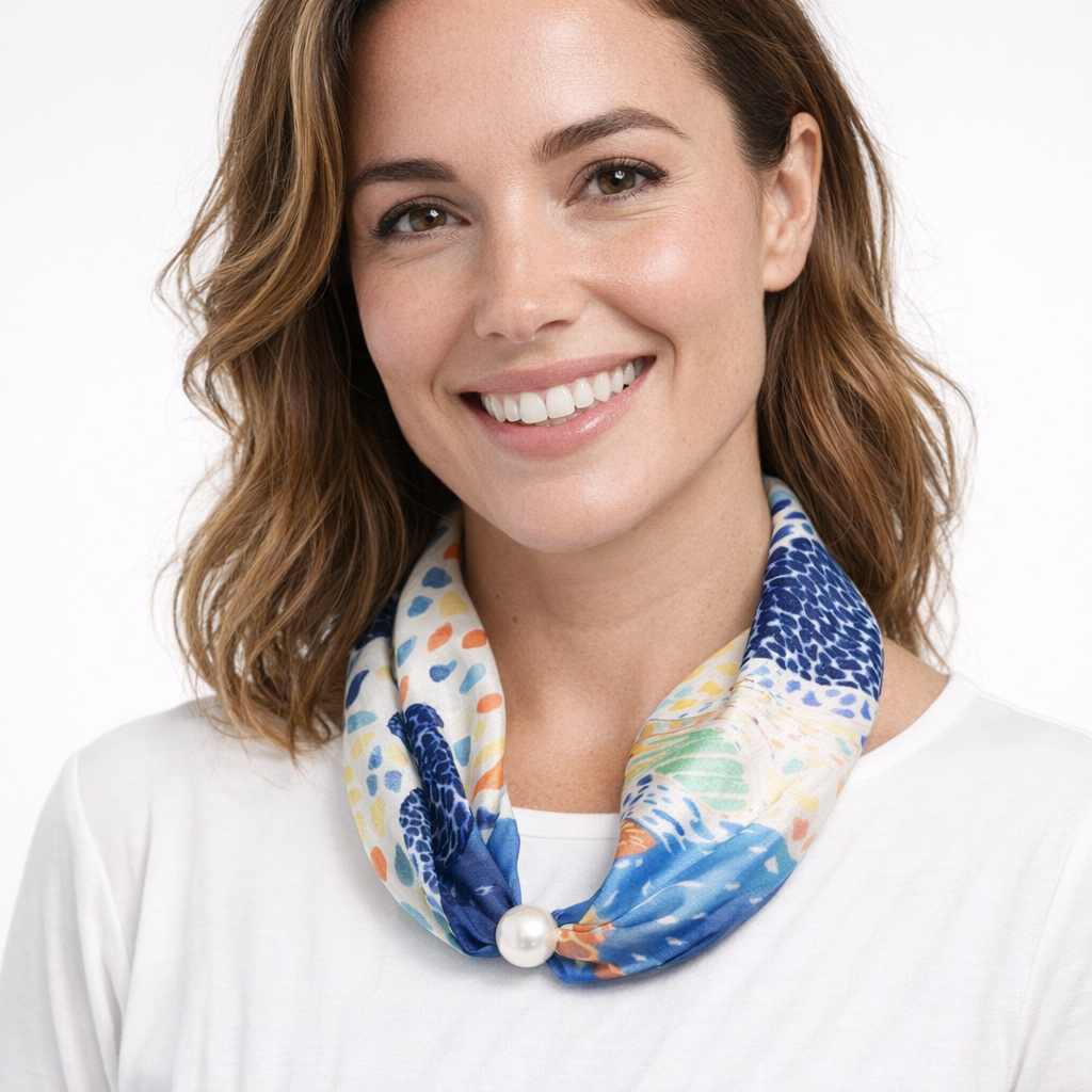 HS Parelsjaal - Satijnen Look met Magnetische Parel - veelzijdig te stylen - 7 kleuren - satijnlook - MODEL_FRONT