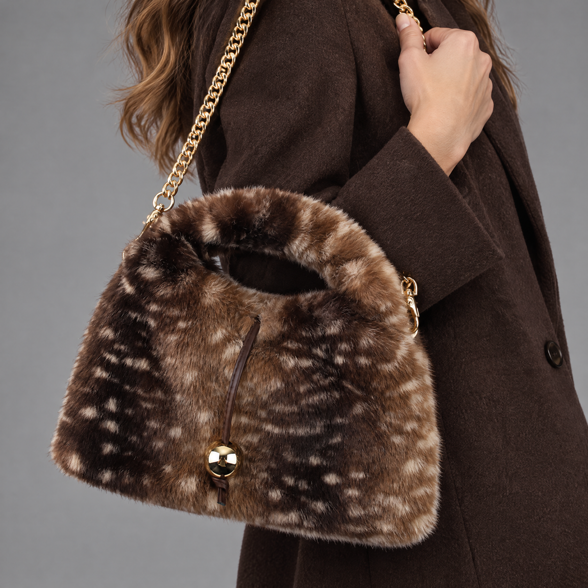 Faux Fur Hertenprint Handtas met Gouden Ketting