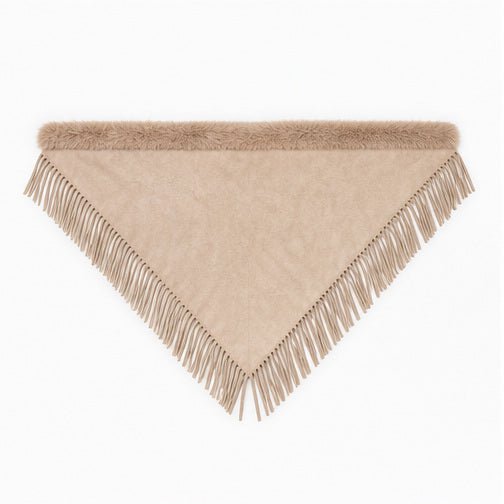 Suedine Driehoek Poncho met Franjes & Faux Fur Kraag
