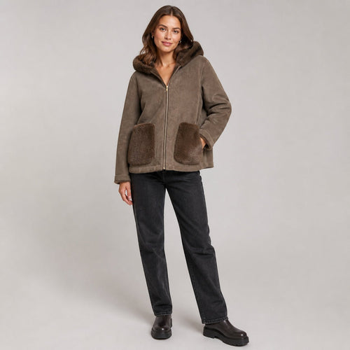 Reversible Jas - Bruin - Faux Fur & Suèdelook - One Size