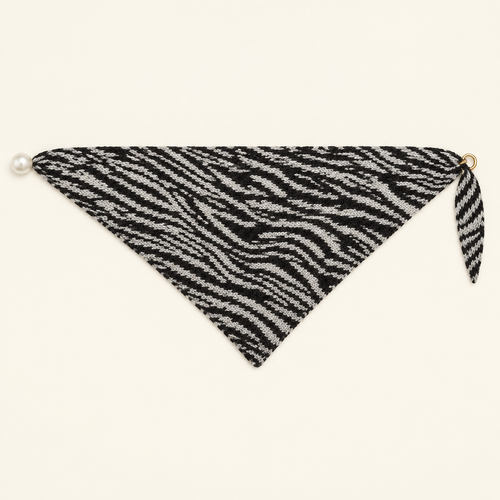 Gebreide Zebra Driehoeksjaal met Parel - Fijne Streep