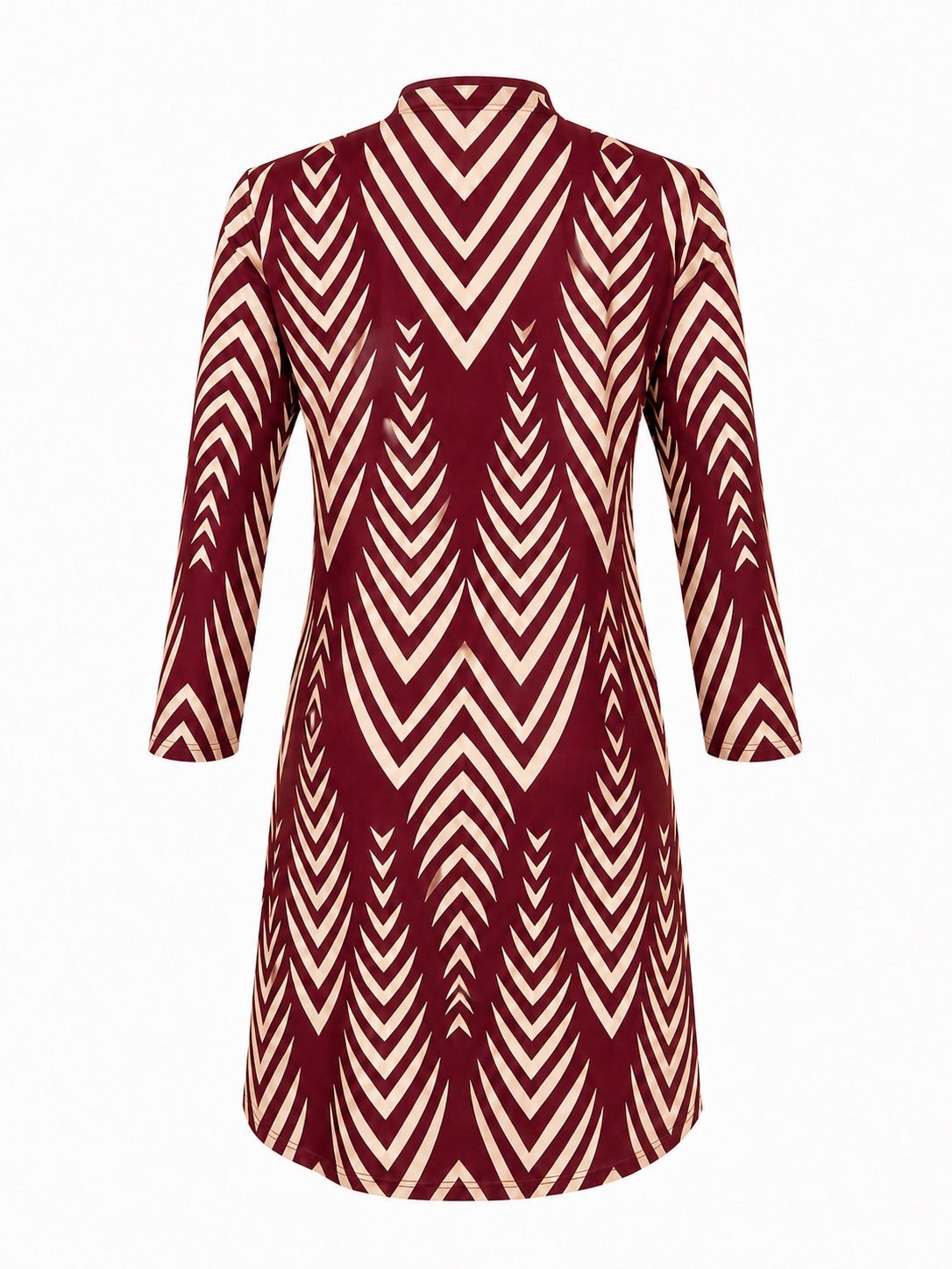 Angelle Milan Travelstof Jurk - Bordeaux Creme Chevronprint - Driekwart Mouw