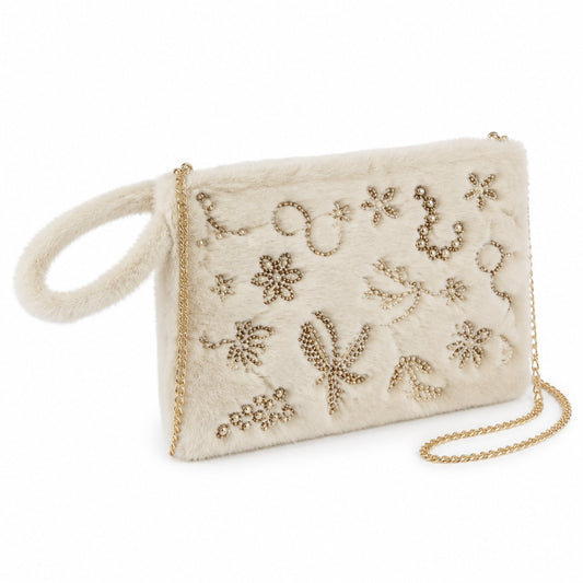 Geborduurd Faux Fur Schoudertasje - 27x18 cm