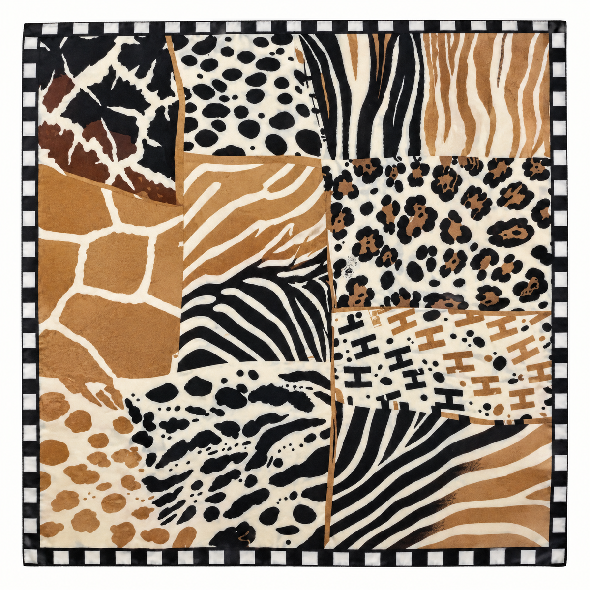 Satijnen Sjaal 70x70 – Dierenprint Patchwork