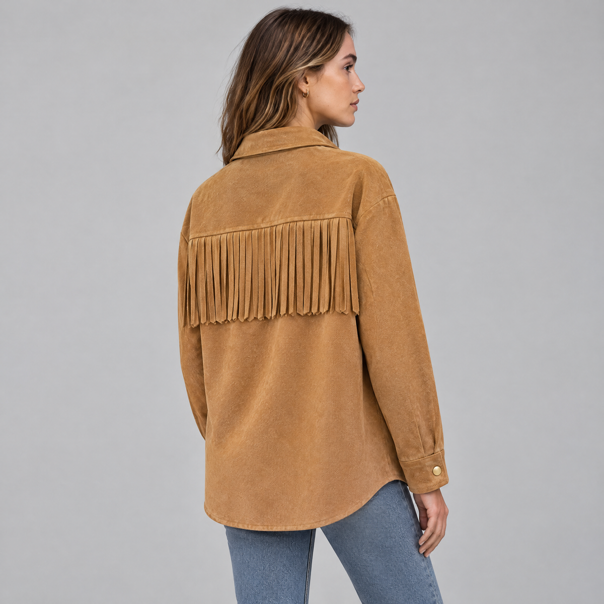Overhemdjas in Suèdelook met Franjes - One Size