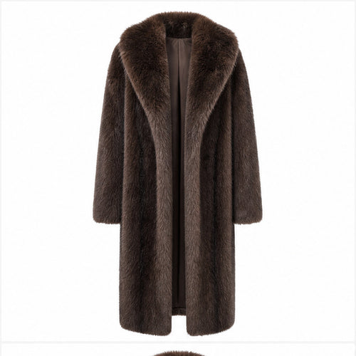 Lange Faux Fur Jas - One Size - Donkerbruin & Camel