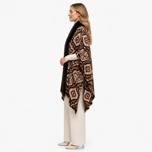 Geometrische Stola met Faux Fur Rand - 60x200 cm