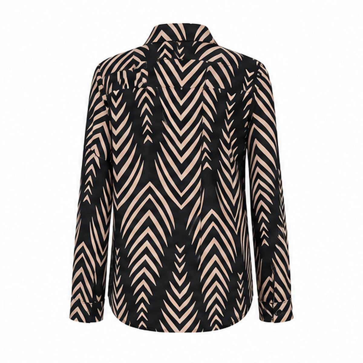 Angelle Milan Travelstof Blouse - Zwart Taupe Chevronprint