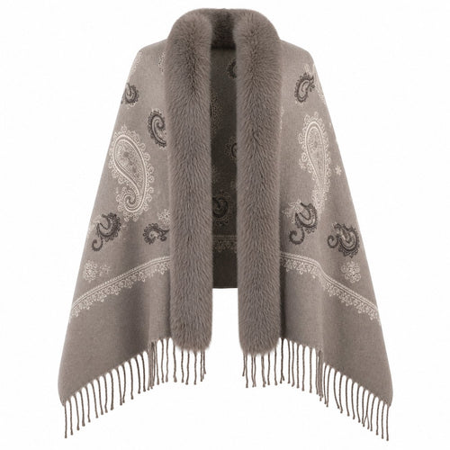 Paisley Stola met Faux Fur Rand - 65x180 cm