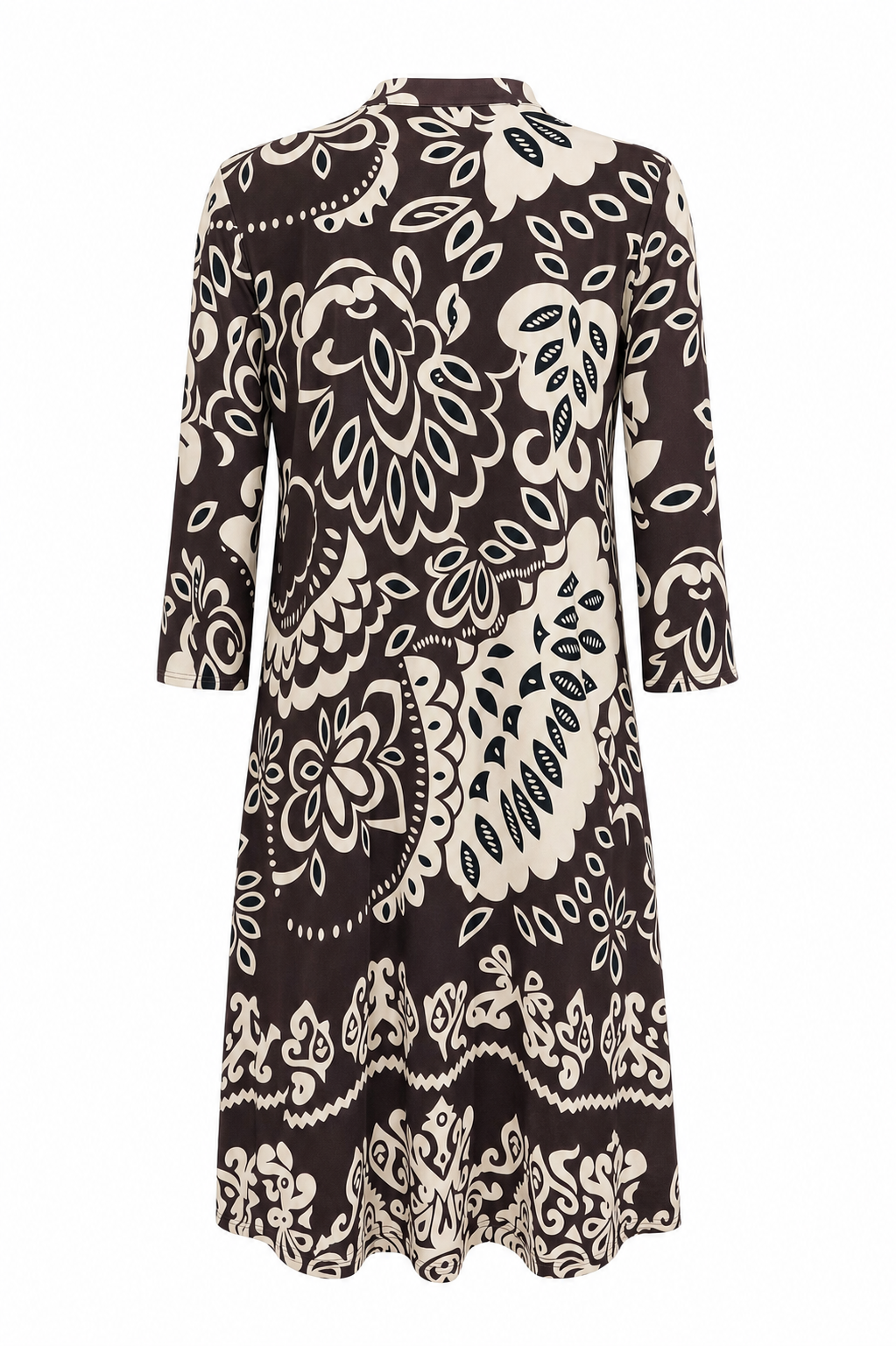 Angelle Milan Travelstof Jurk - Chocolade Crème Botanische Print