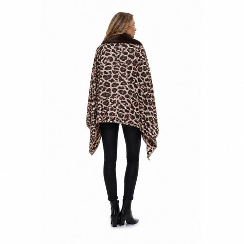 Stola Luipaardprint met Faux Fur Rand - 60x200 cm