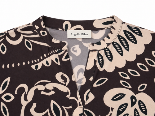 Angelle Milan Travelstof Jurk - Chocolade Crème Botanische Print