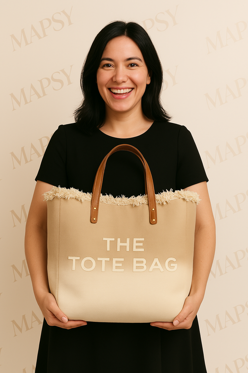 The Tote Bag - Grote Canvas Shopper met Ombre Beige Design en Franjes (In 3 kleuren!) - Mapsy B.V