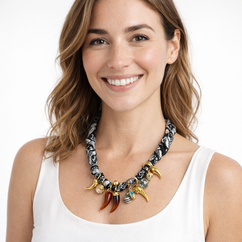 HS Ketting - Beads - Stof - statement detail - MODEL_FRONT