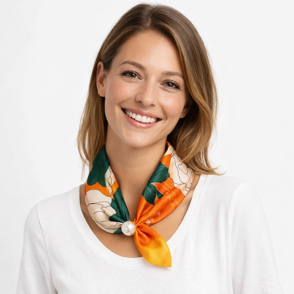 HS Parelsjaal - Satijnen Look met Magnetische Parel - veelzijdig te stylen - 7 kleuren - satijnlook - MODEL_FRONT