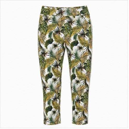 Angelle Milan Capri Broek Travelstof - Groen Palmprint - vooraanzicht
