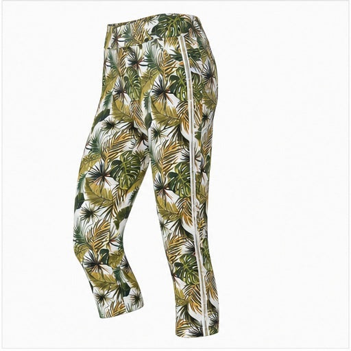 Angelle Milan Capri Broek Travelstof - Groen Palmprint - zijaanzicht